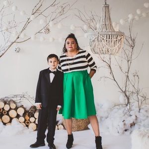 Women’s High Waist Green Midi Pleated Skirt